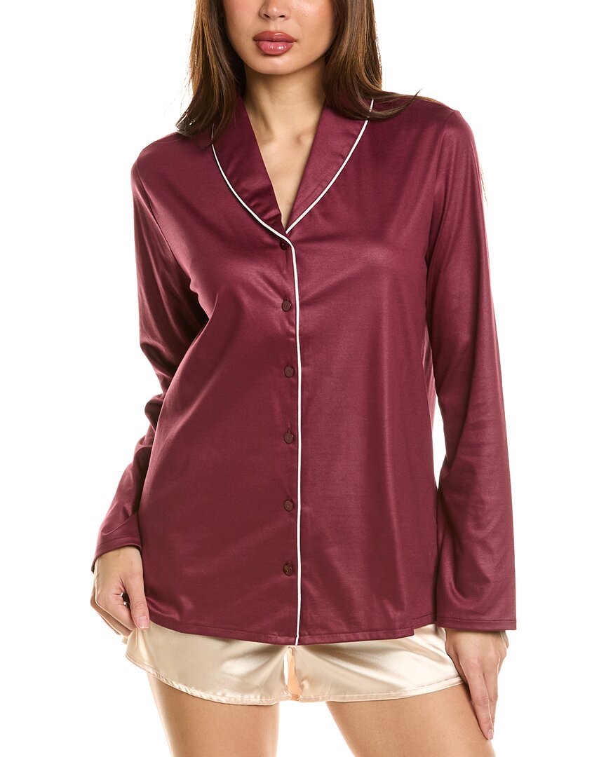 Shop Hanro Eleni Shawl Collar Shirt In Red