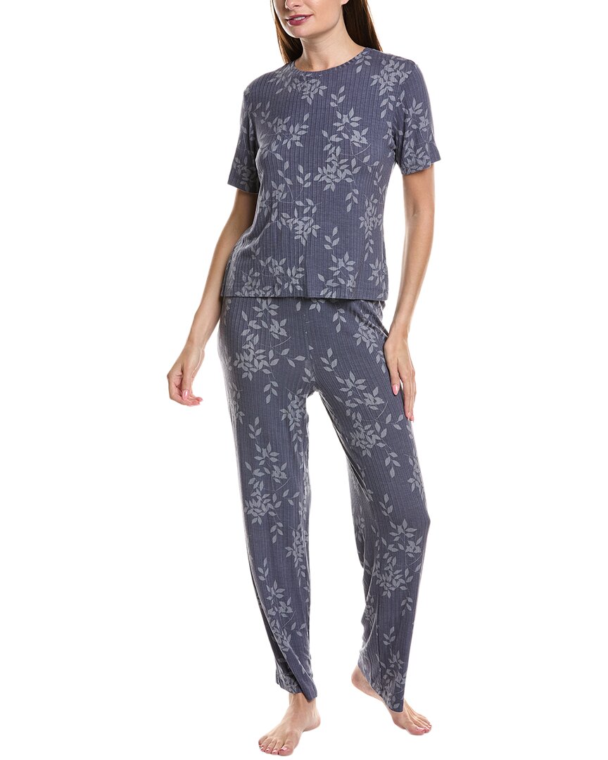 Natori Edit 2pc Aria Printed Rib Cami & Short Set In Blue