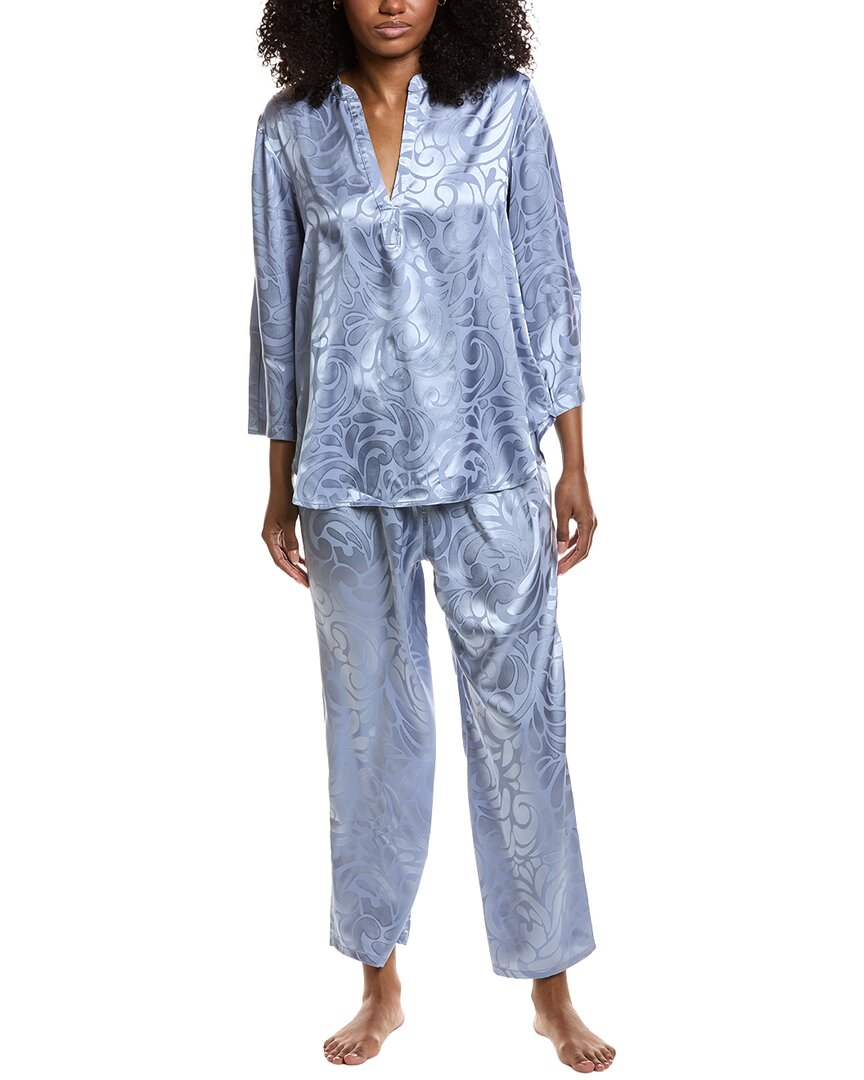 N Natori 2pc Scroll Satin Jacquard Pajama Set In Blue