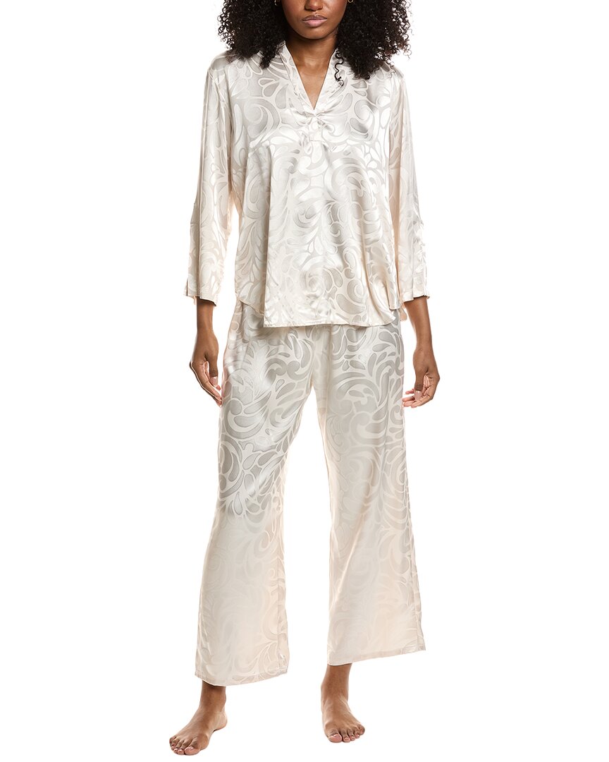 N Natori 2pc Scroll Satin Jacquard Pajama Set In Neutral
