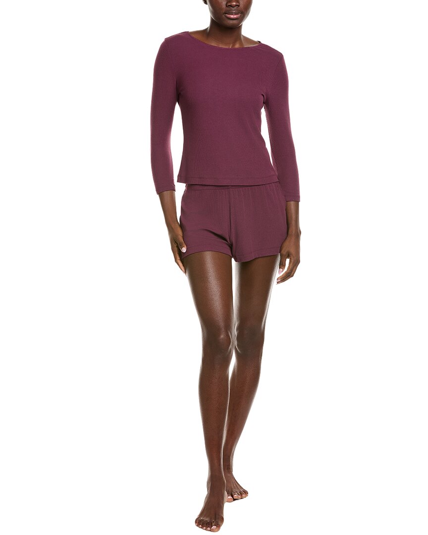 Natori 2pc Rib Essentials Short Set In Pink