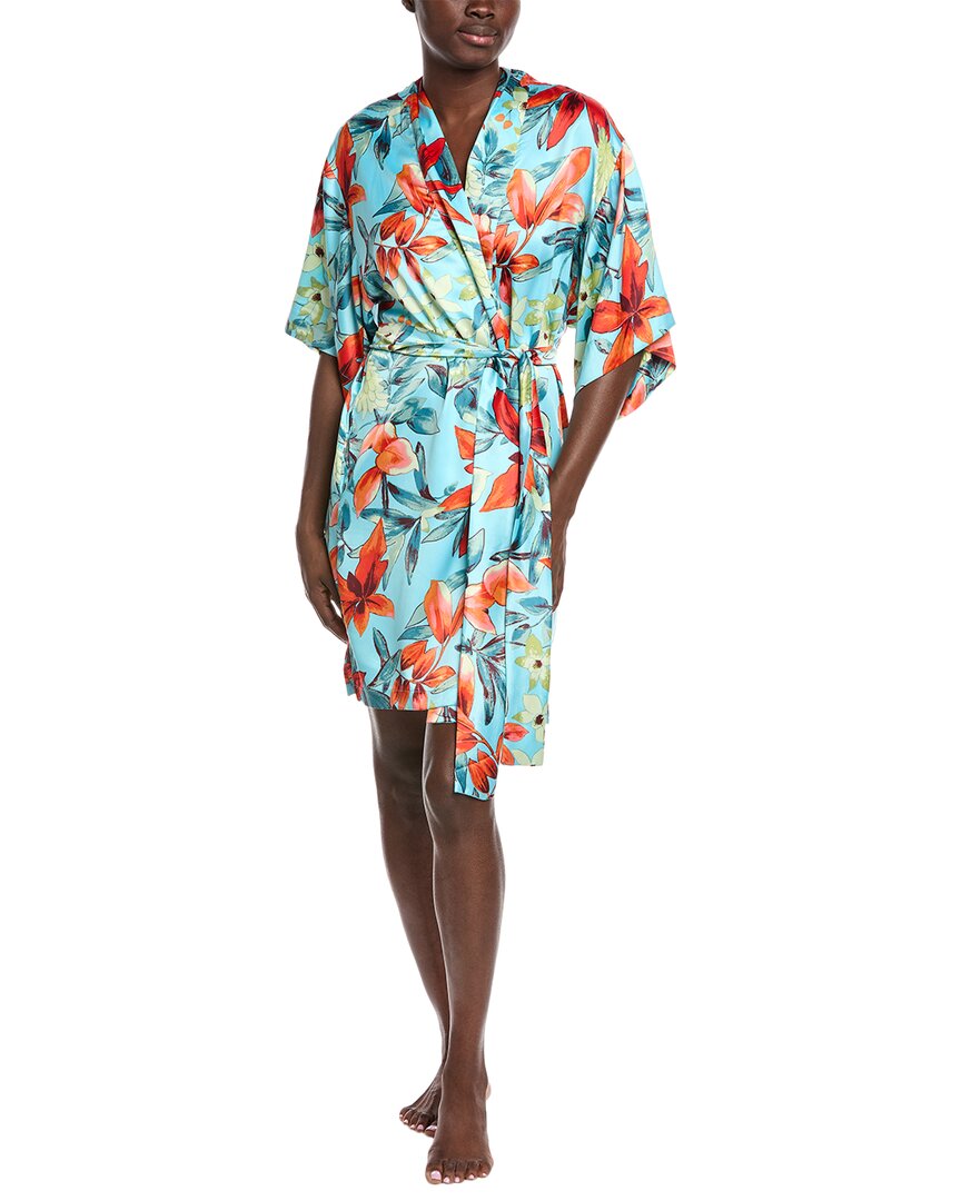 N Natori Tropical Breeze Satin Robe In Blue