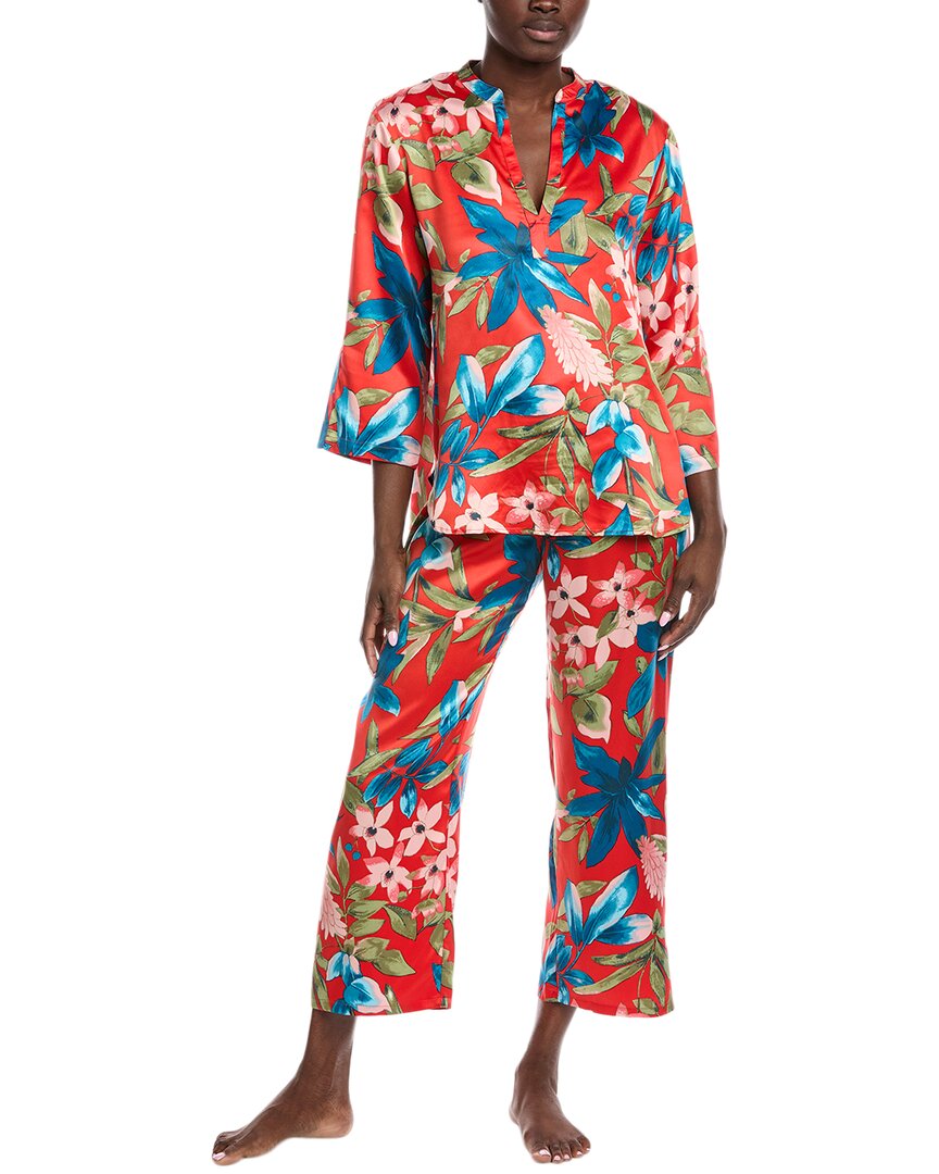 N Natori 2pc Tropical Breeze Satin Top & Pant Set In Multi
