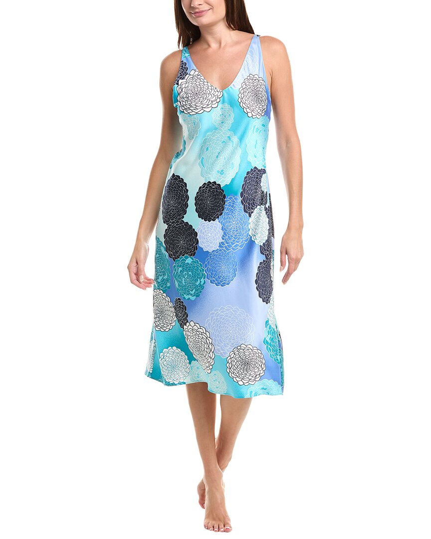 N Natori Botanic Melody Satin Night Gown In Blue
