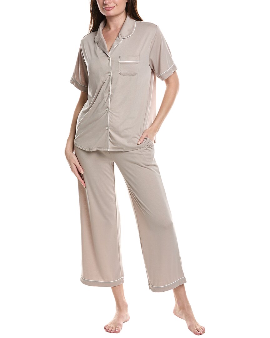 Flora By Flora Nikrooz 2pc Knit Notch Collar Capri Pajama Set