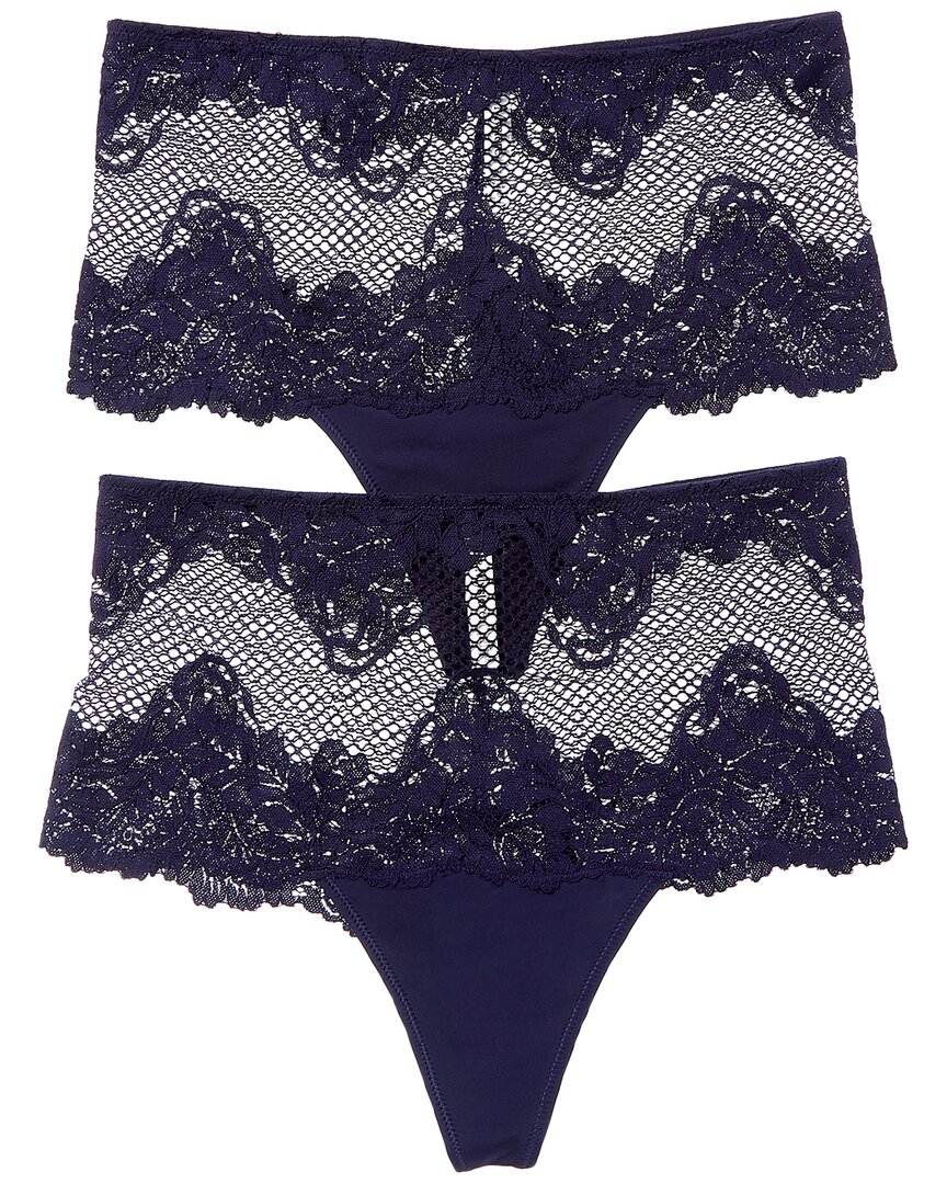 Le Mystere 2pk Lace Allure High-waist Thong In Blue