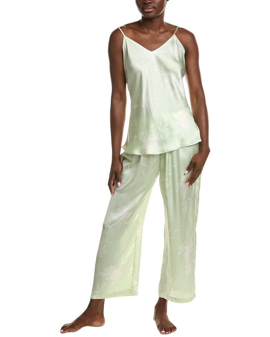 Natori Edit 2pc Lily Printed Satin Icon Pajama Set In Green
