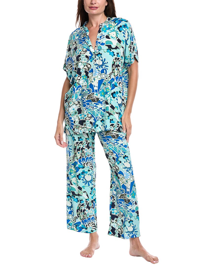 N Natori 2pc Fusion Fans Challis Pajama Set In Multi
