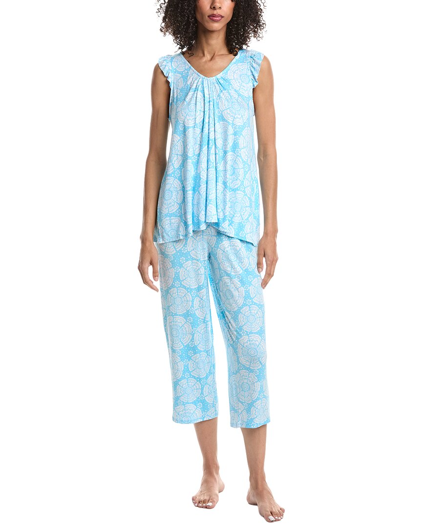 Ellen Tracy 2pc Top & Cropped Pant Pajama Set In Blue