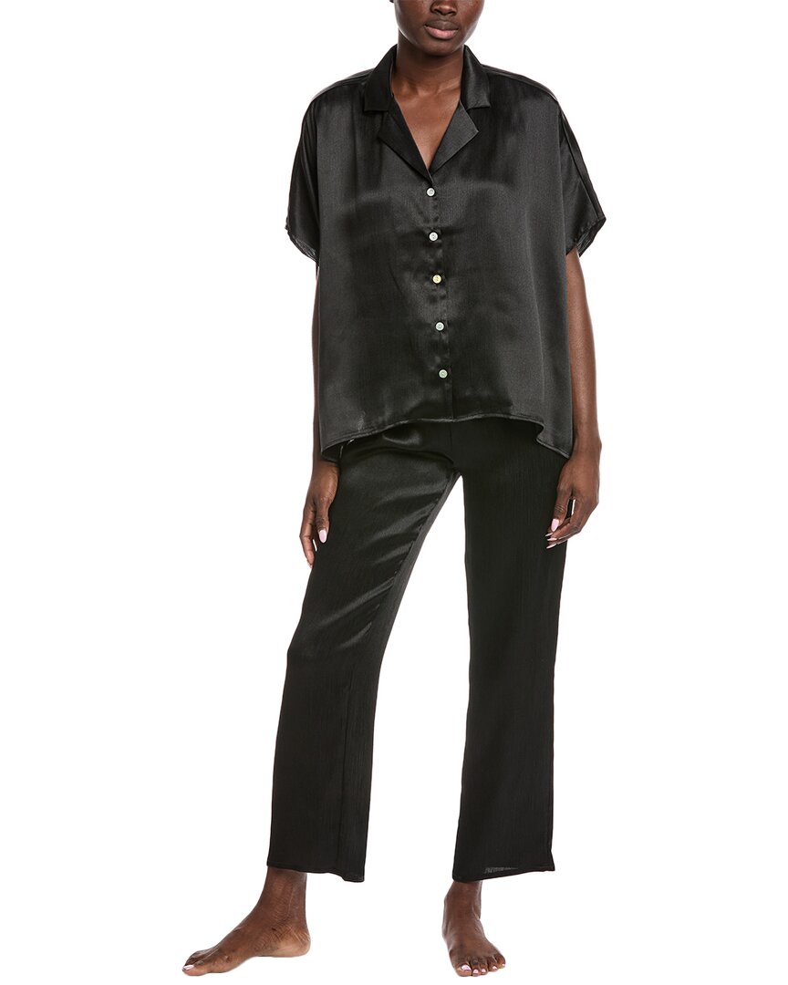 Flora Nikrooz 2pc Crinkled Charm Caftan Pajama Set In Black