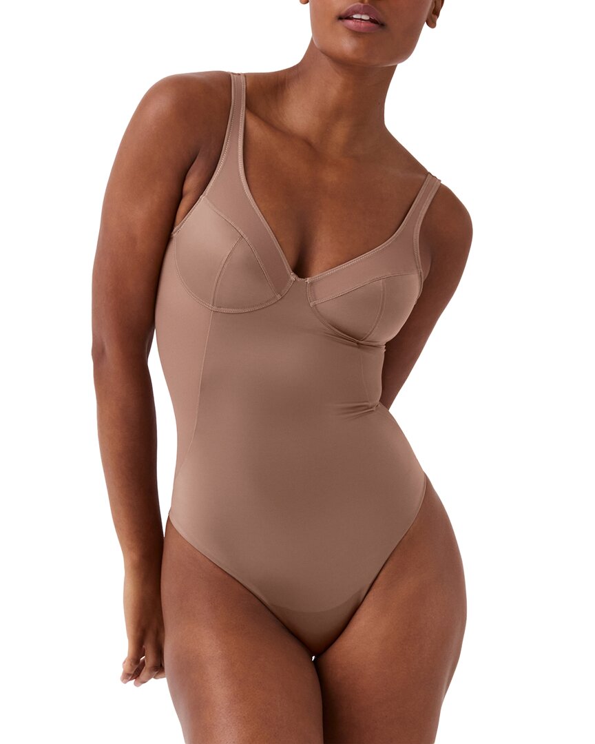 Spanx Sleeveless Shaping Satin Bodysuit In Brown