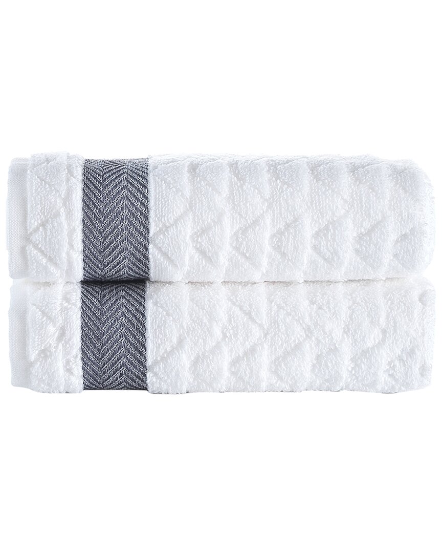 Brooks Brothers Herringbone 2pc Hand Towels In White