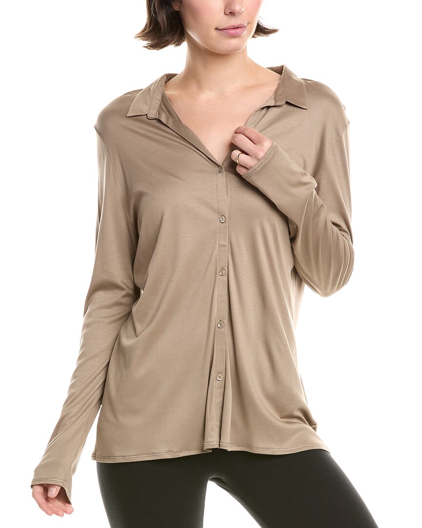 Hanro Grand Central Silk-blend Boyfriend Sleepshirt In Brown