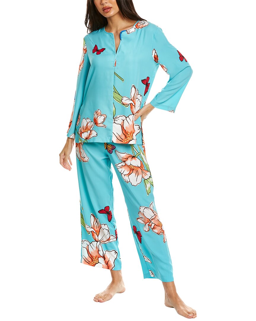 Shop Natori 2pc Wild Poppy Pajama Set In Blue