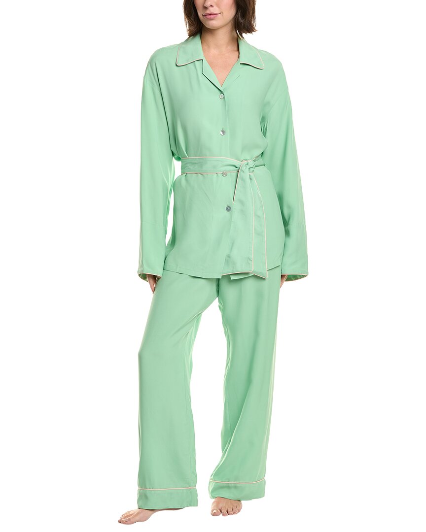 Sleeper 2pc Miss Cat Belted Lounge Set In Green