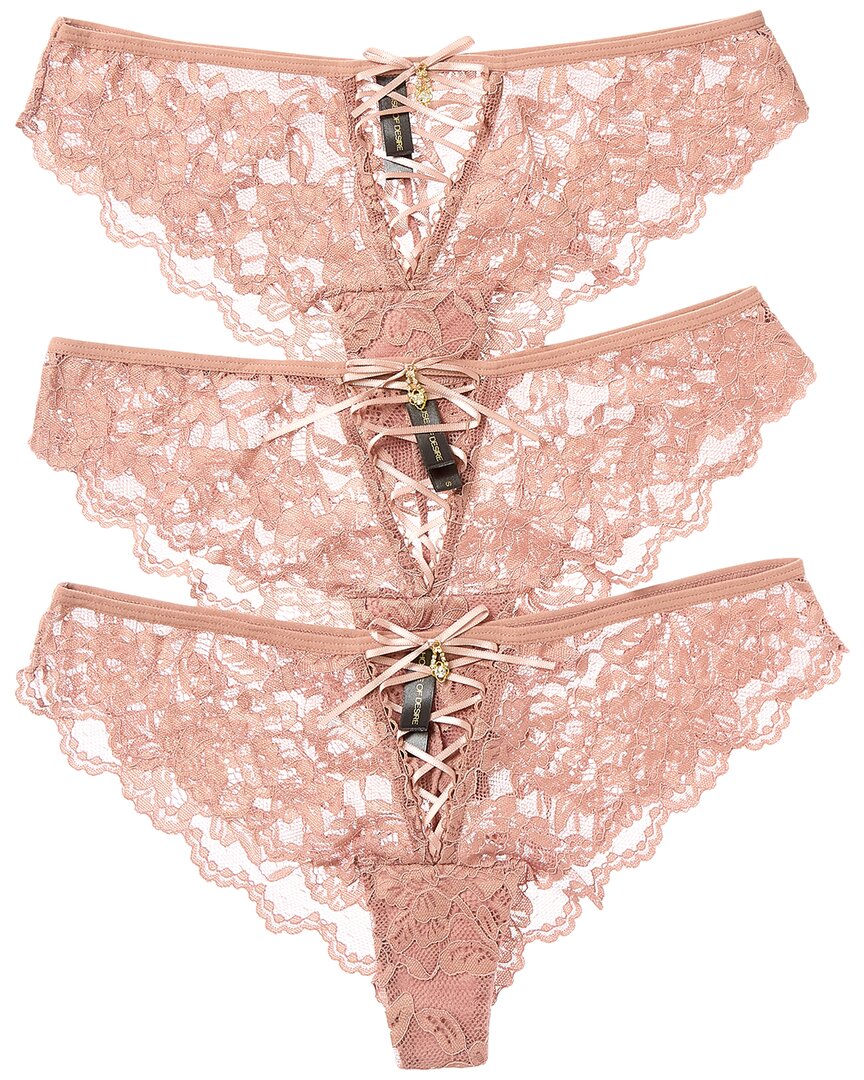 House Of Desire 3pk Bella Lace-up Front Lace Tanga In Neutral