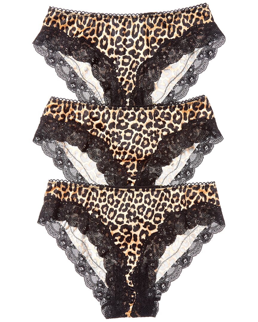 House Of Desire 3pk Devon Micro & Lace Strappy Back Hipster In Animal Print