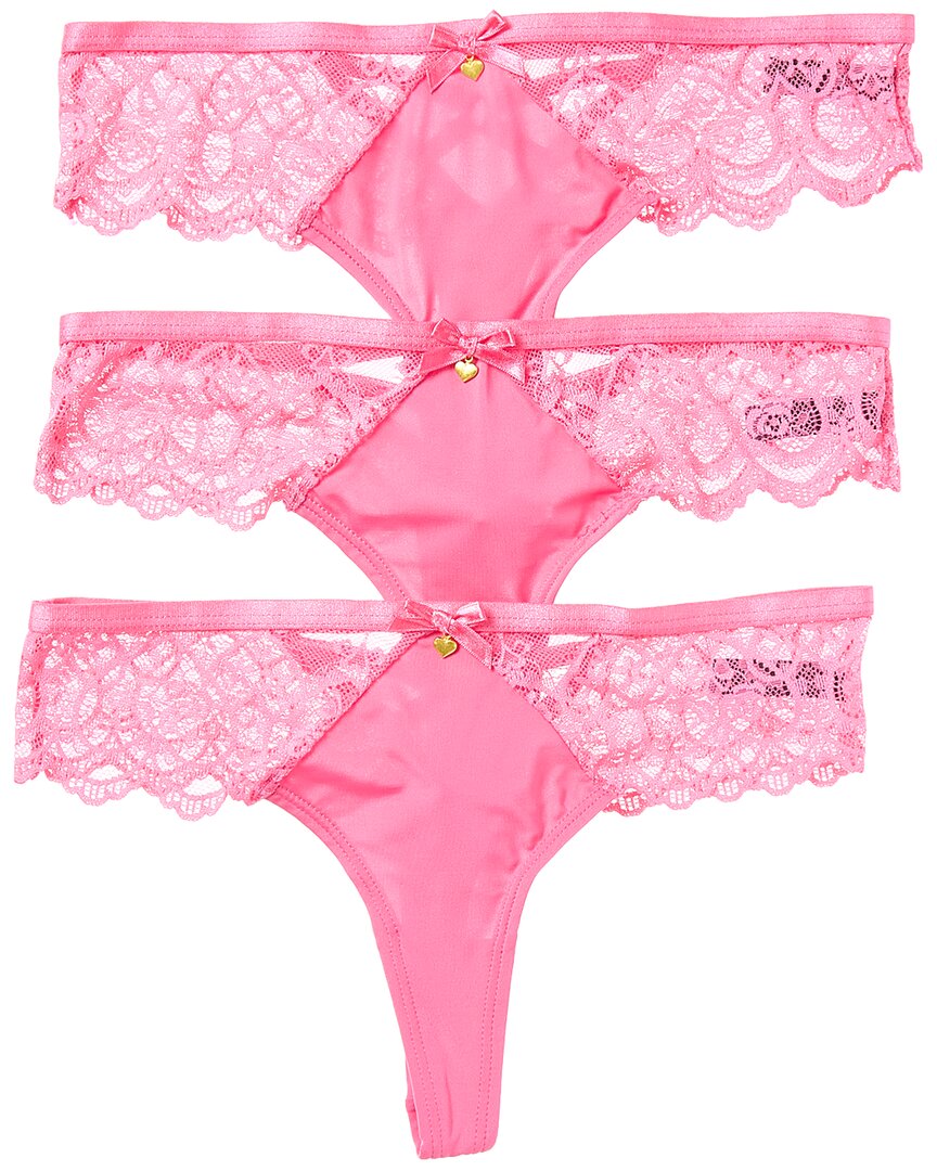 House Of Desire 3pk Vera Micro & Lace Strappy Back Cheeky In Pink