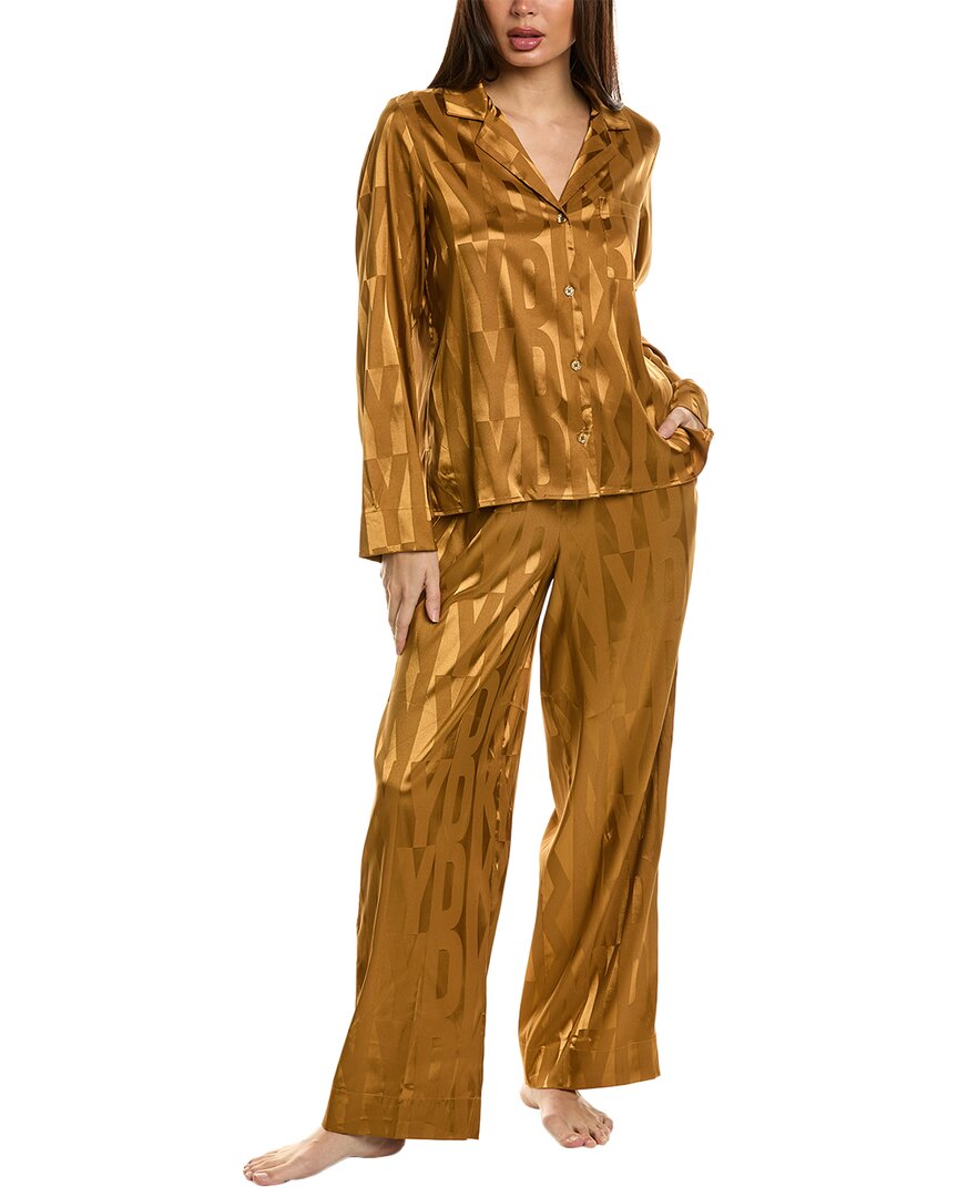 Shop Donna Karan Dkny 2pc Top & Pant Set In Brown