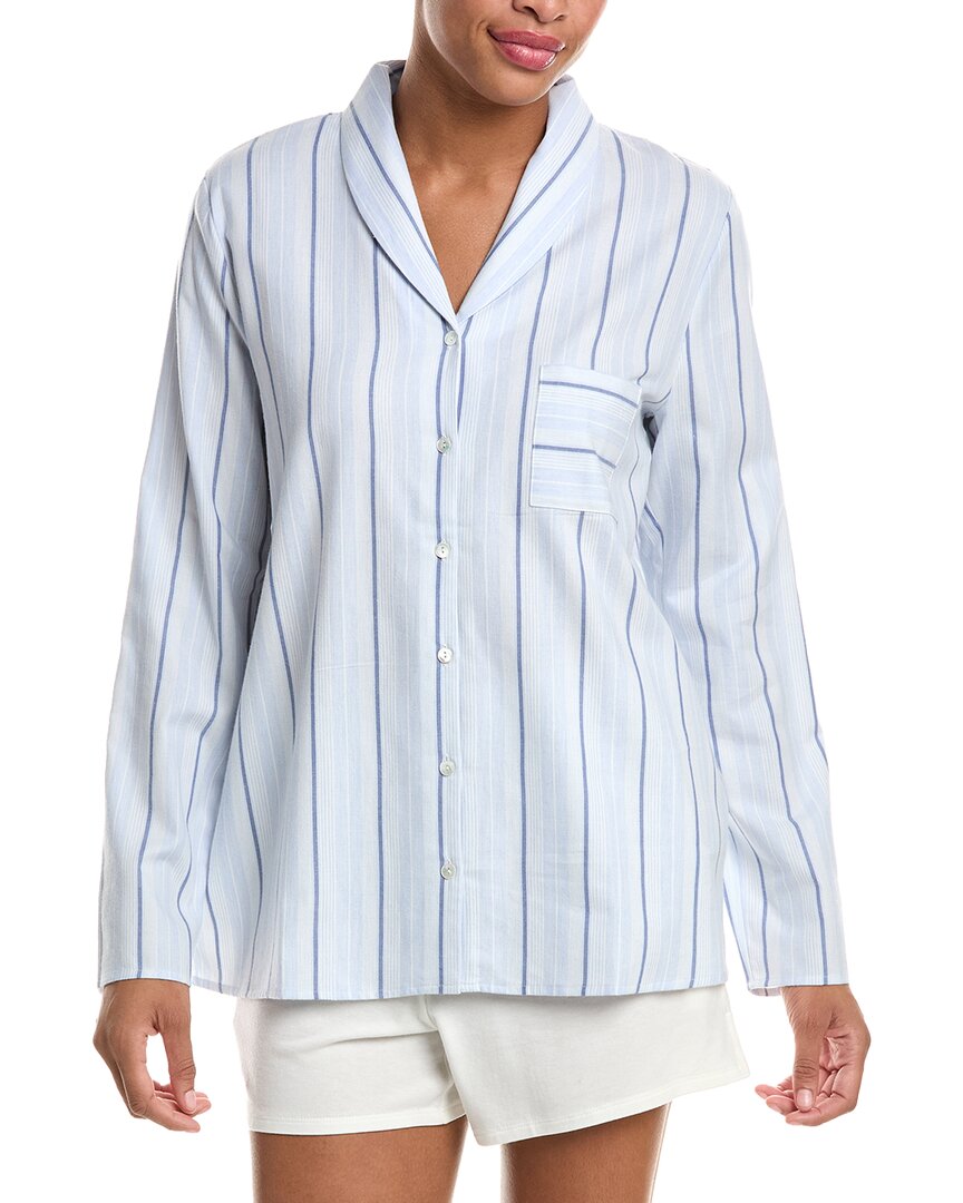Hanro Loungy Nights Shawl Collar Cotton Shirt In Blue