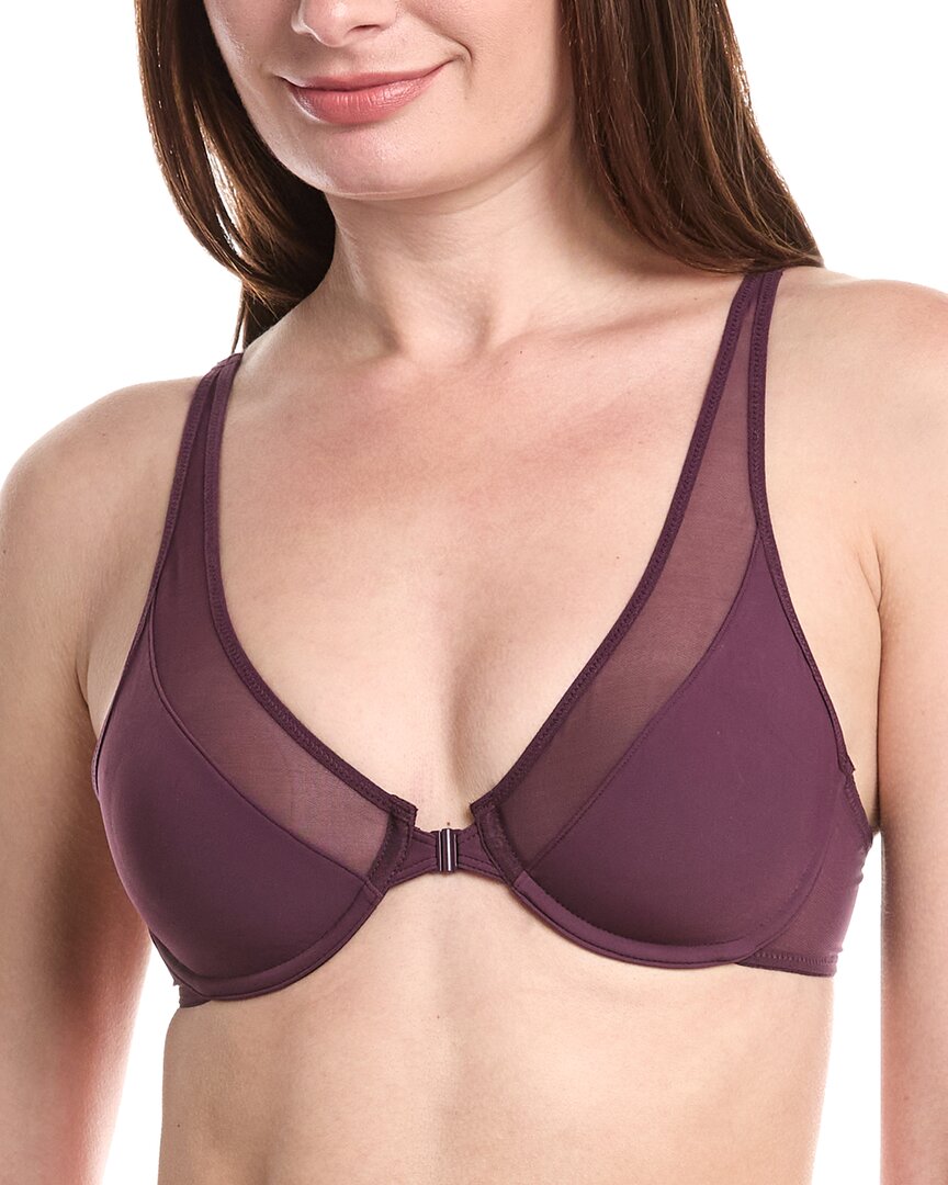 Wolford Sheer Opaque Front Close Plunge Bra In 540-aubergine