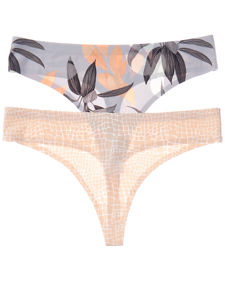 Honeydew 2pk Skinz Thong In Grey Tropical/calm Python