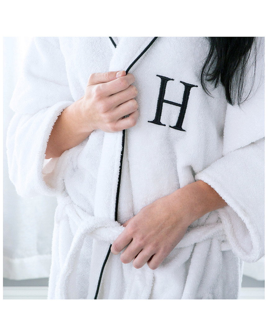 Superior Adult Unisex White Monogram Embroidered Highly Absorbent Fluffy  Bathrobe In White/black