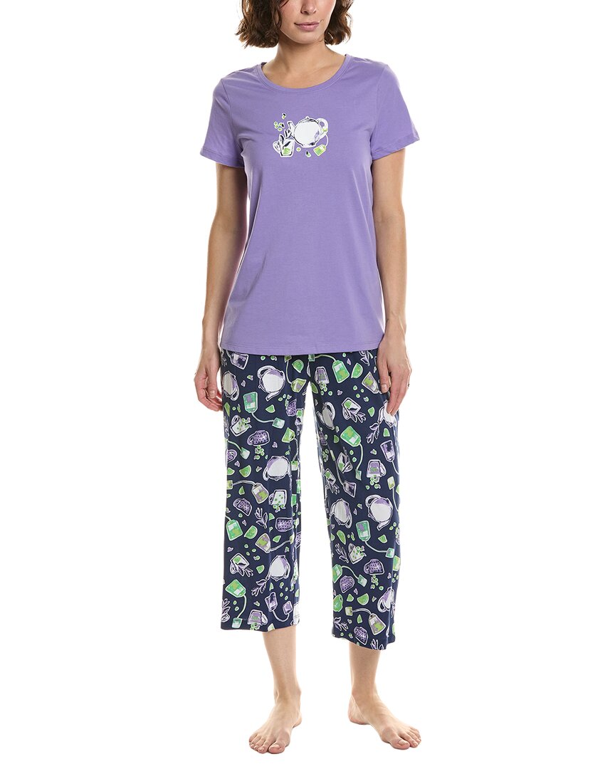 Hue 2pc T-shirt & Capri Pajama Set In Purple