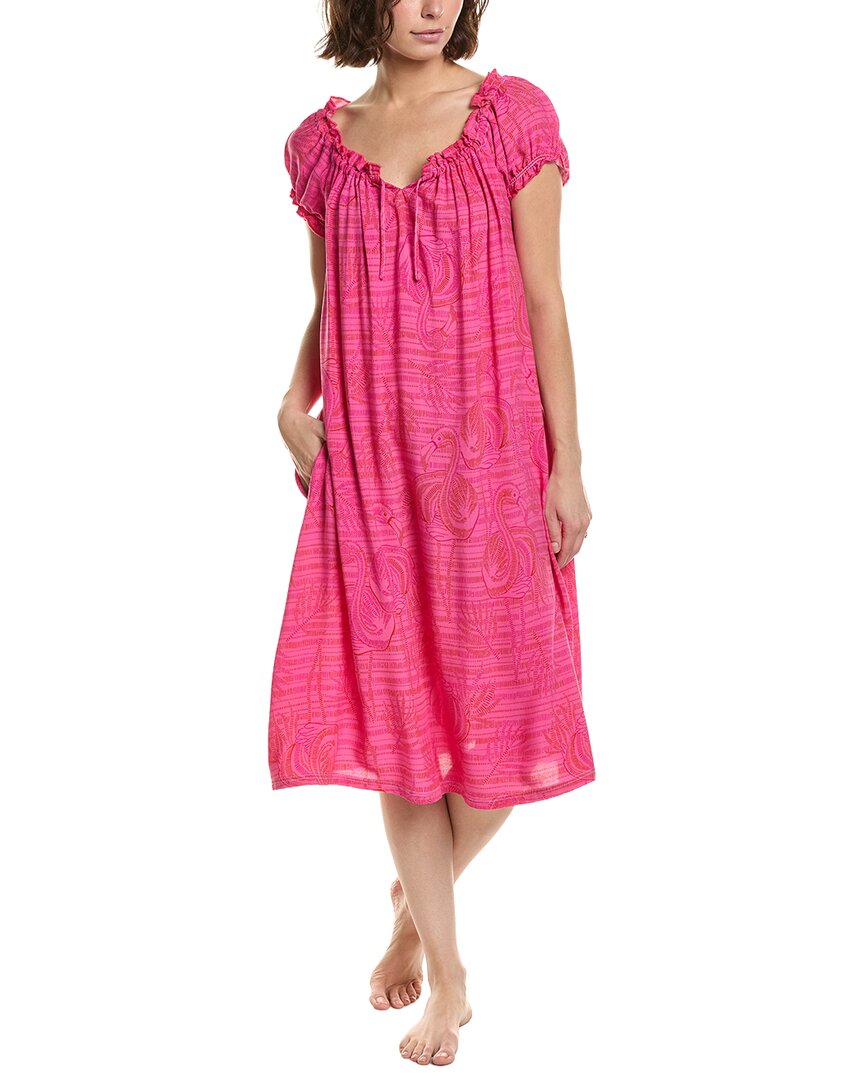 Hue Shirred Lounge Midi Sleepshirt In Pink