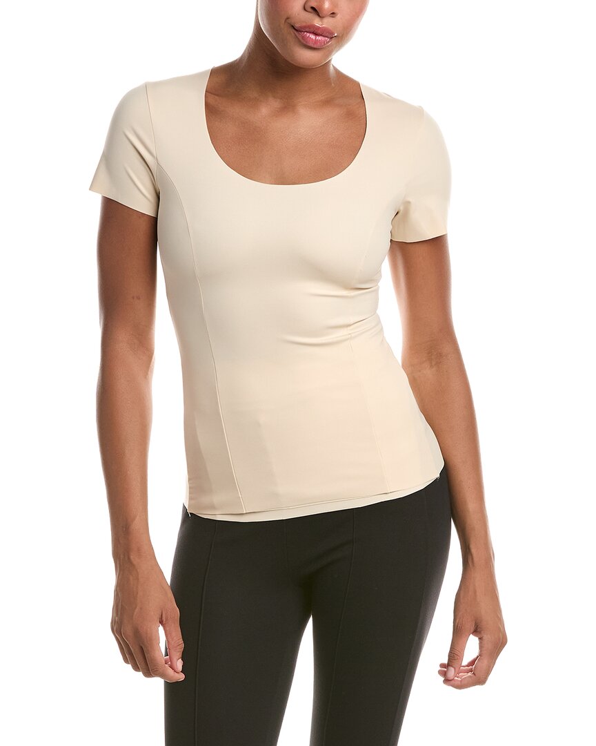 Rene Ruiz Scoop Neck Tightening T-shirt In Beige