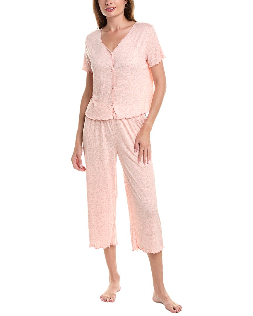 Splendid 2pc Sleep Cardigan & Crop Pant Set In Pink
