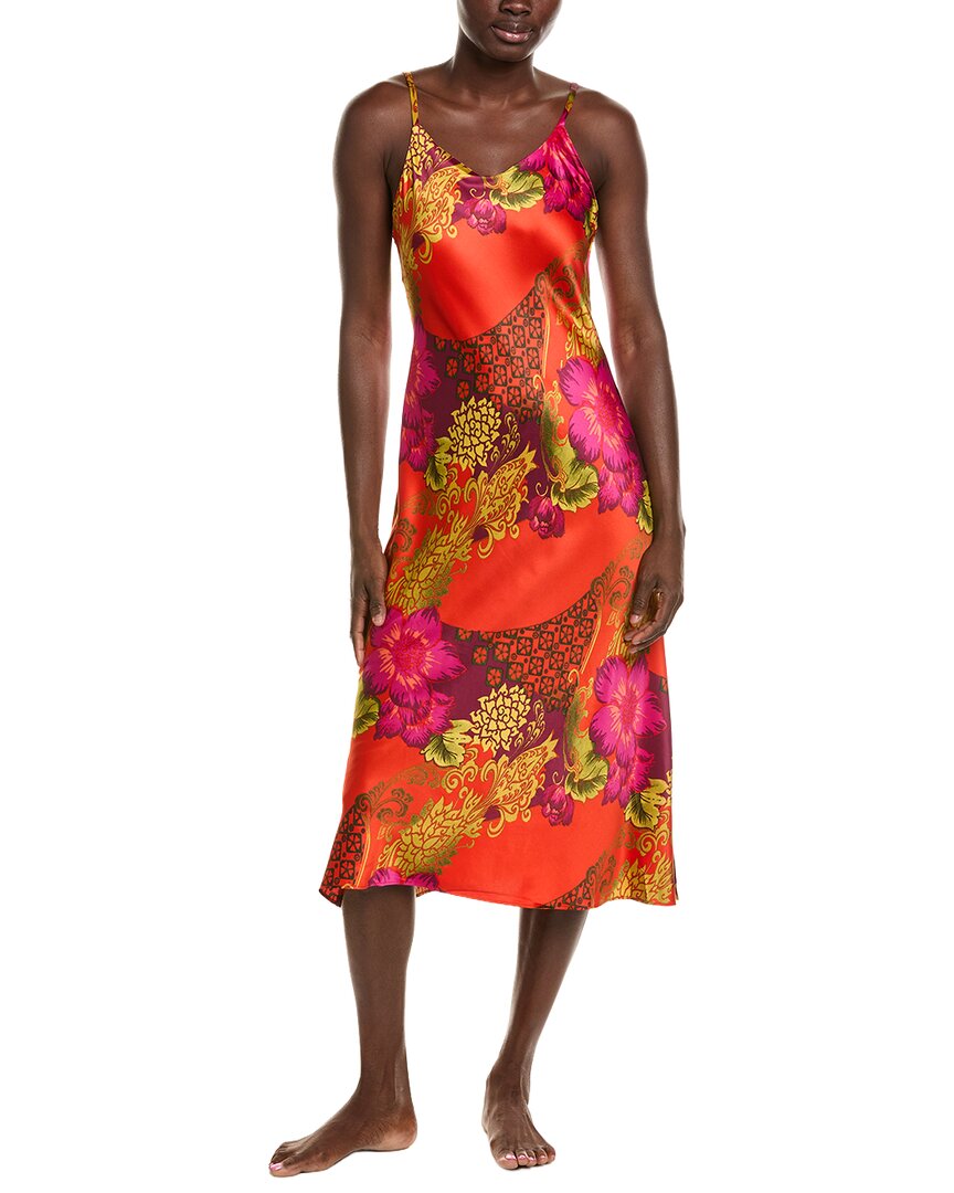 N Natori Harvest Printed Satin Gown In Orange