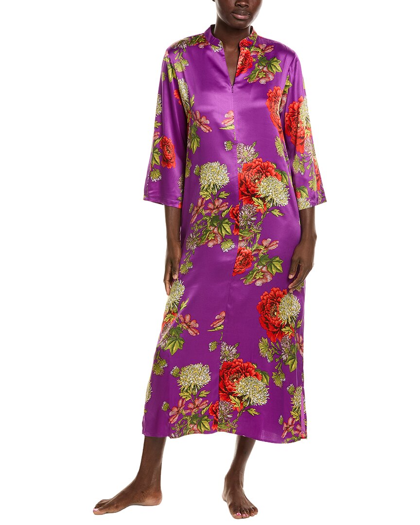 N Natori 2pc Crysanthe Printed Satin Mandarin Pajama Set In Purple