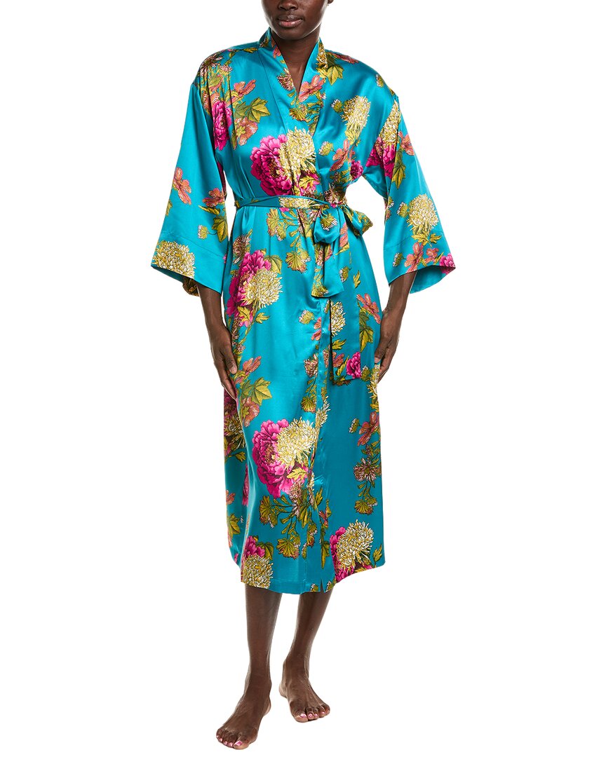 N Natori Crysanthe Printed Satin Robe In Blue