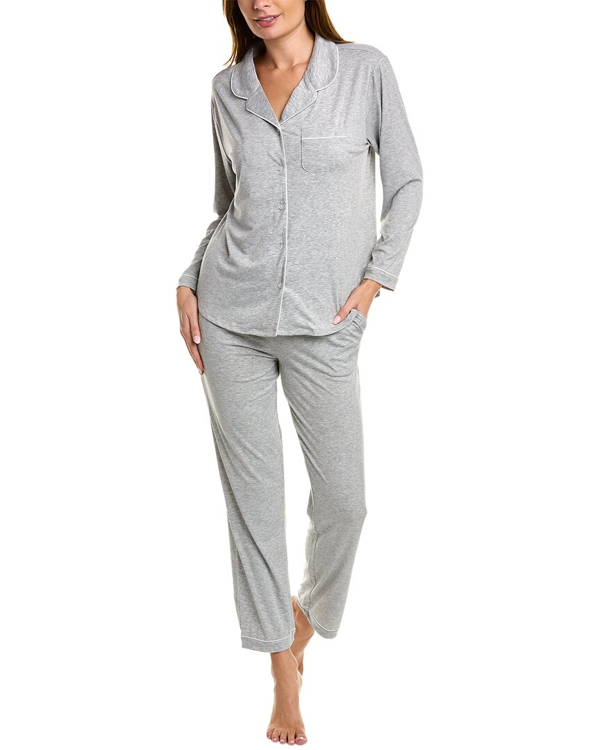 Flora By Flora Nikrooz 2pc Knit Notch Collar Pajama Set In Grey