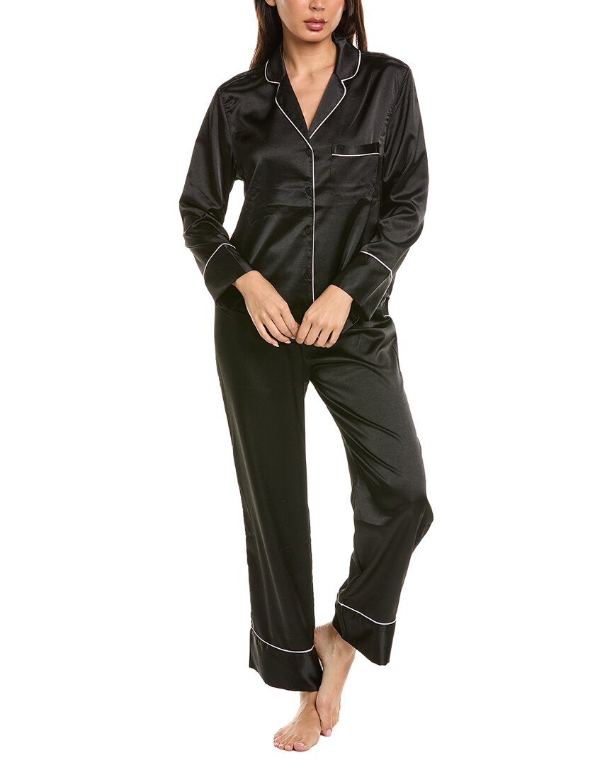 Marion 2pc Satin Pajama Set In Black