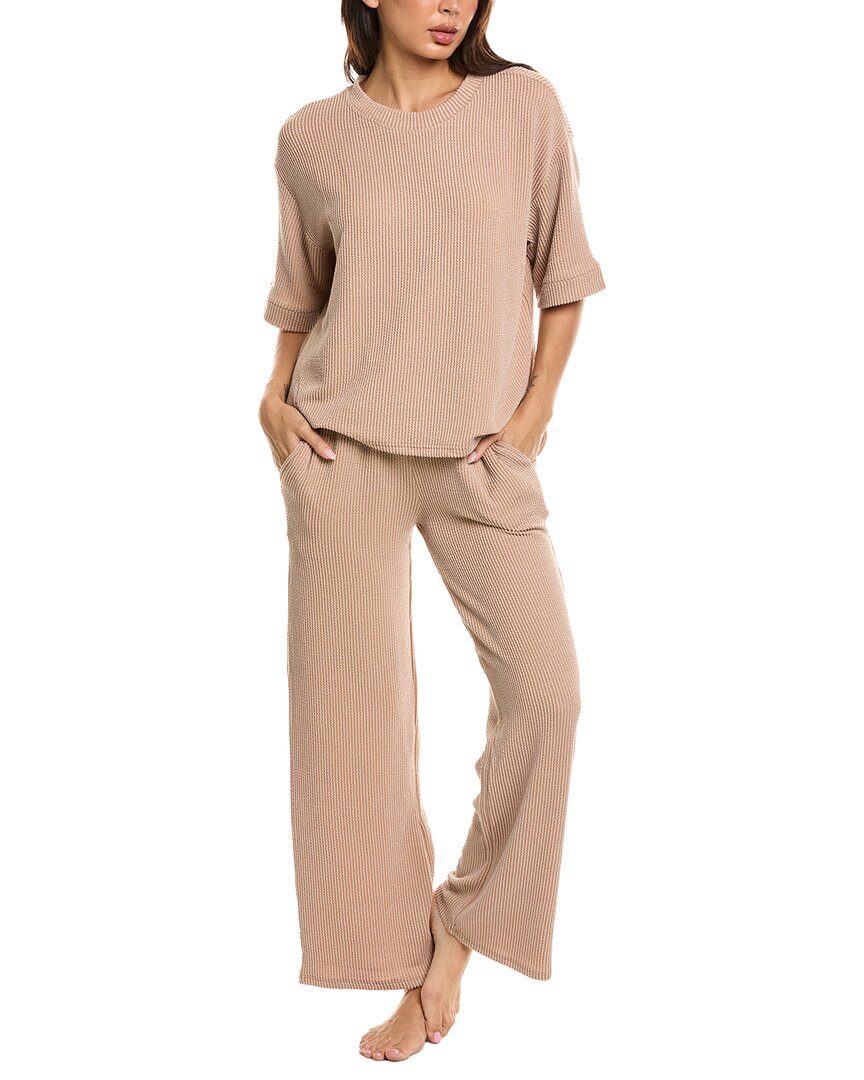 Marion 2pc Raised Rib T-shirt & Pant Set In Brown
