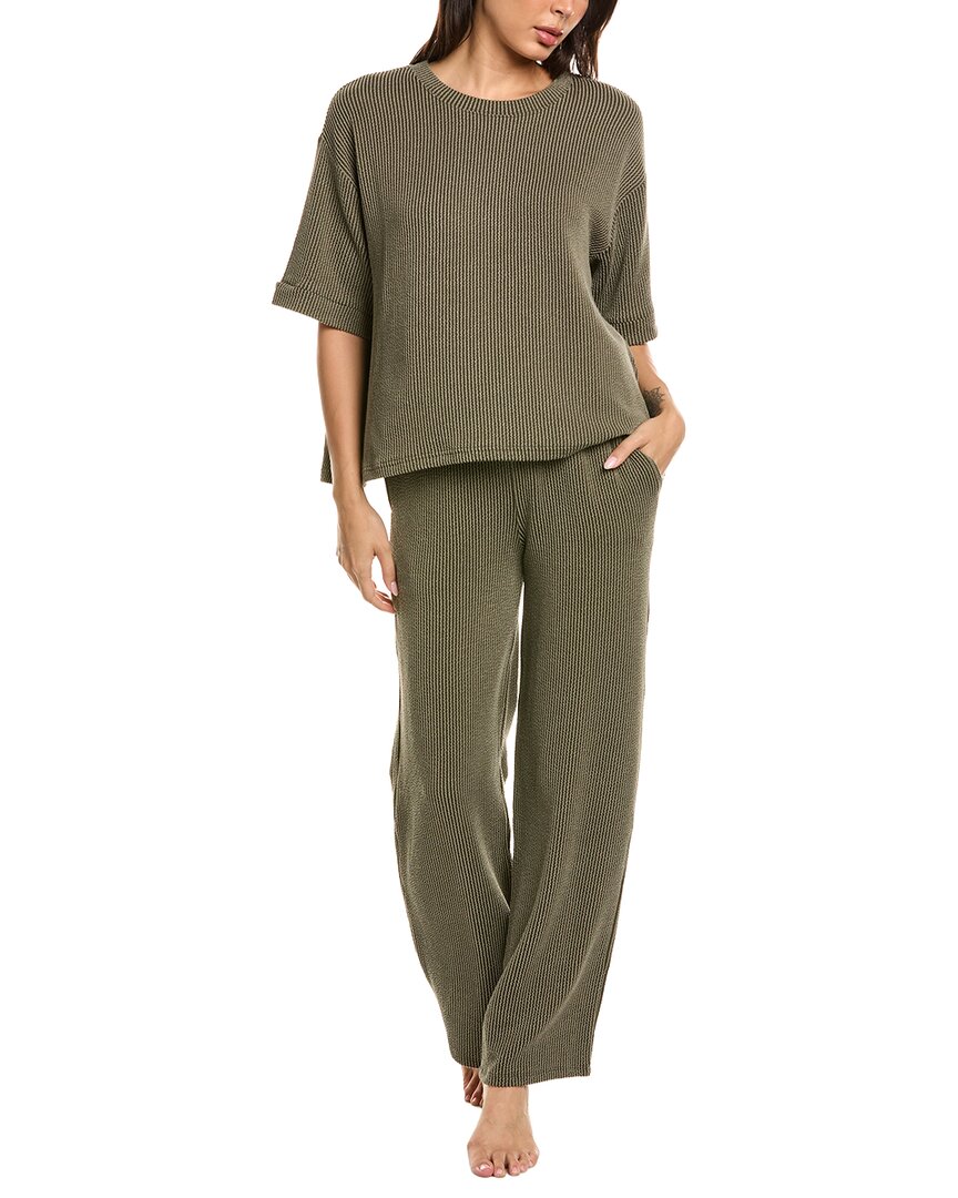 Marion 2pc Raised Rib T-shirt & Pant Set In Green