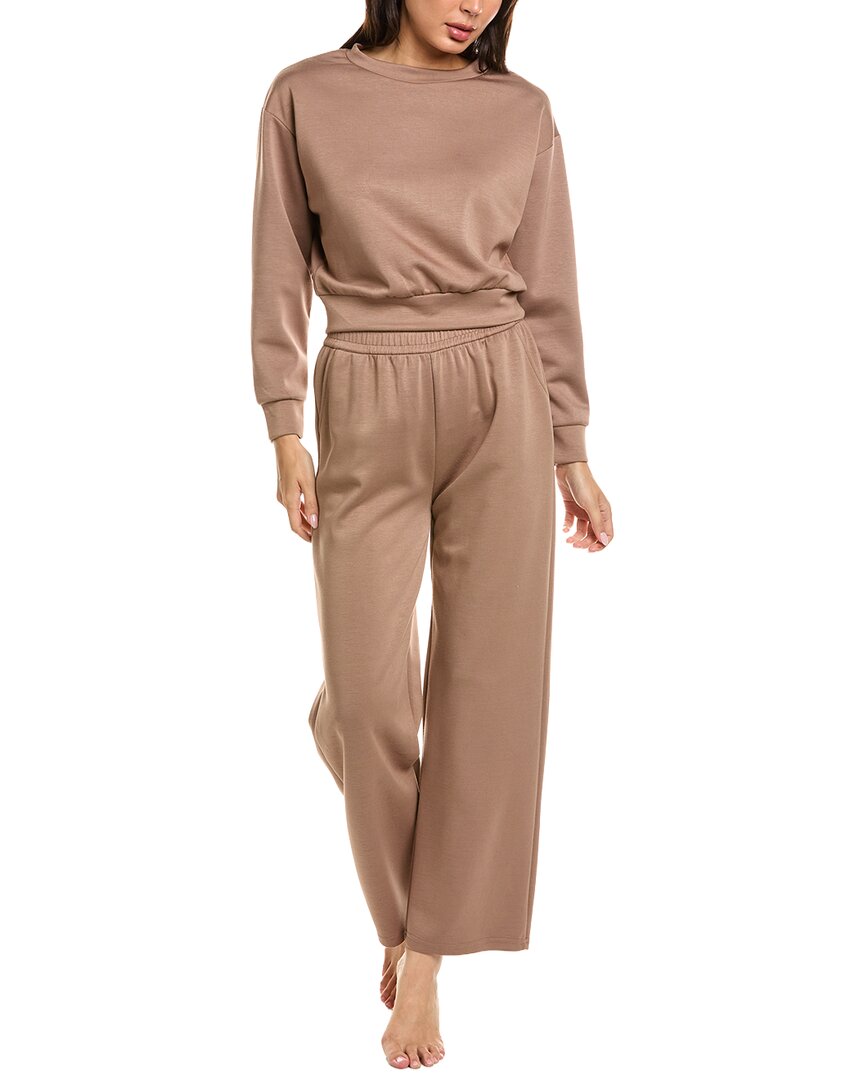 Marion 2pc Air Scuba Classic Pullover & Pant Set In Brown