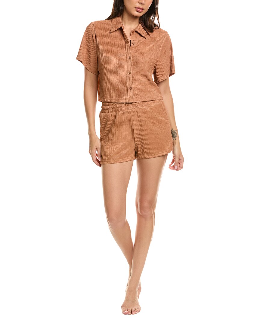 Marion 2pc Plisse Button-down Lounge Set In Orange