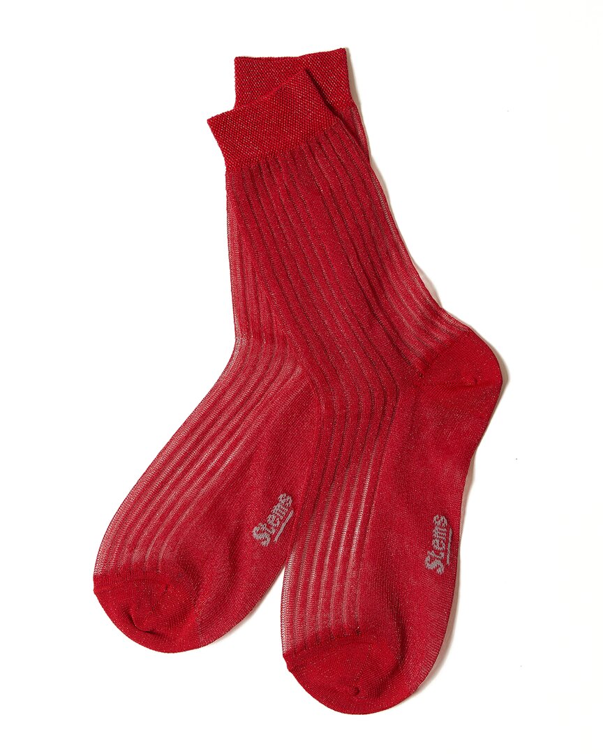 Stems Striped Metallic Crew Socks In Red