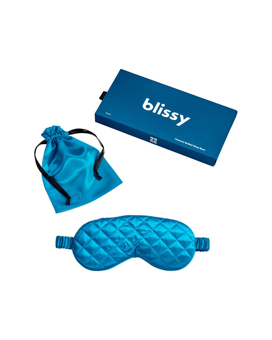 Blissy Mulberry Silk Diamond Quilted Sleep Mask In Blue