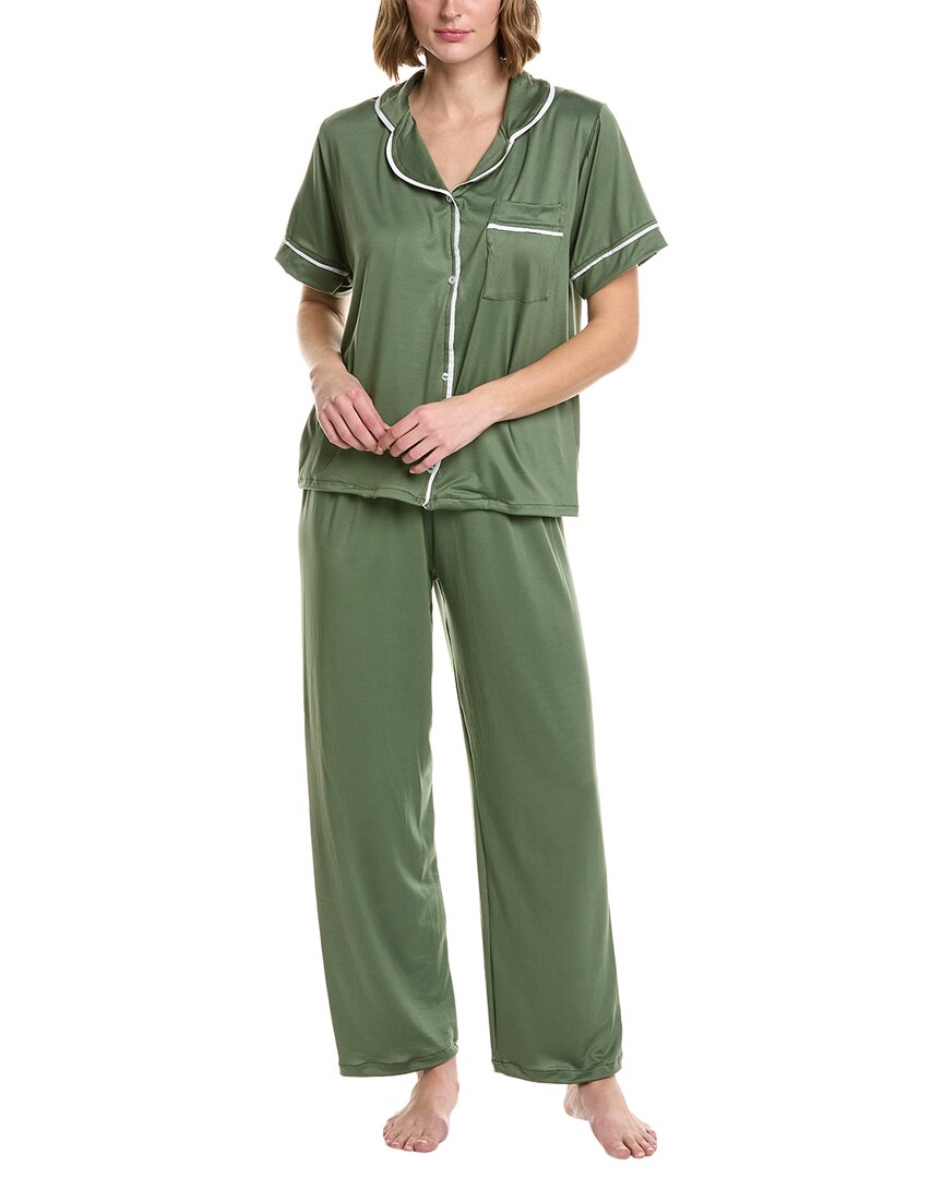 Shop Anna Kay 2pc Kassie Silk-blend Pajama Set In Green