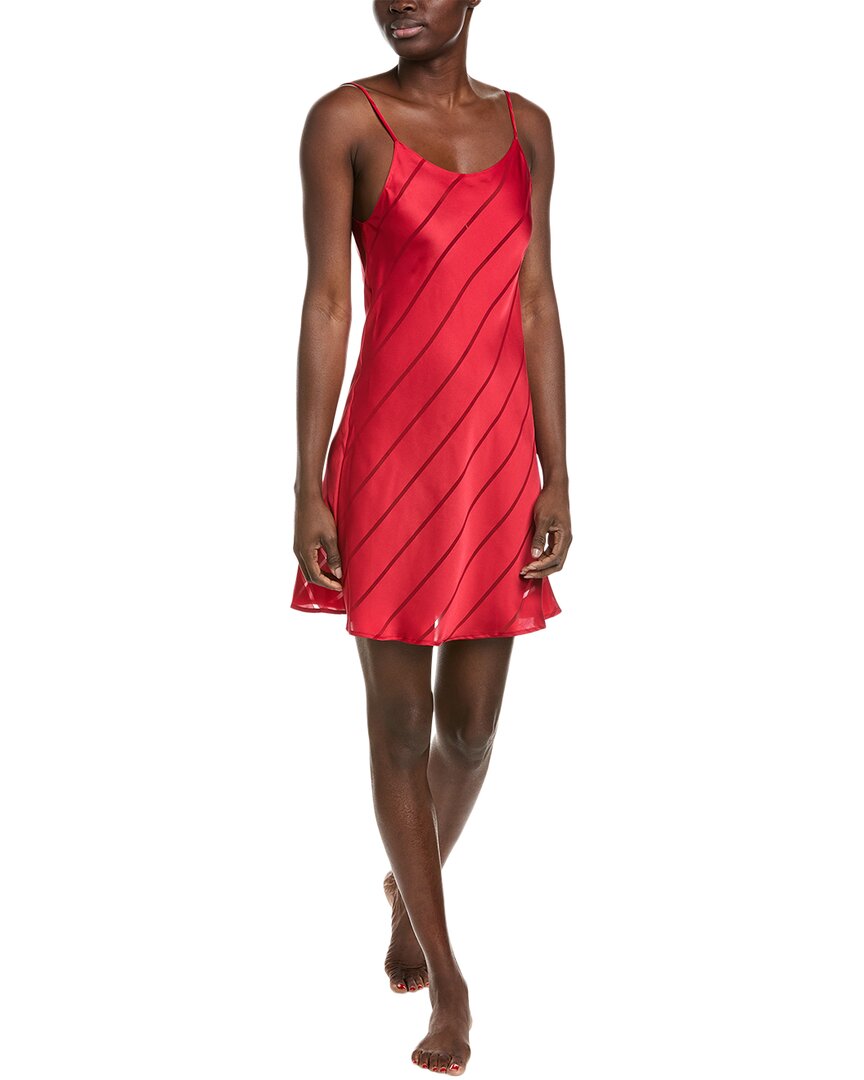 Natori Sheer Stripe Jacquard Satin Chemise In Red