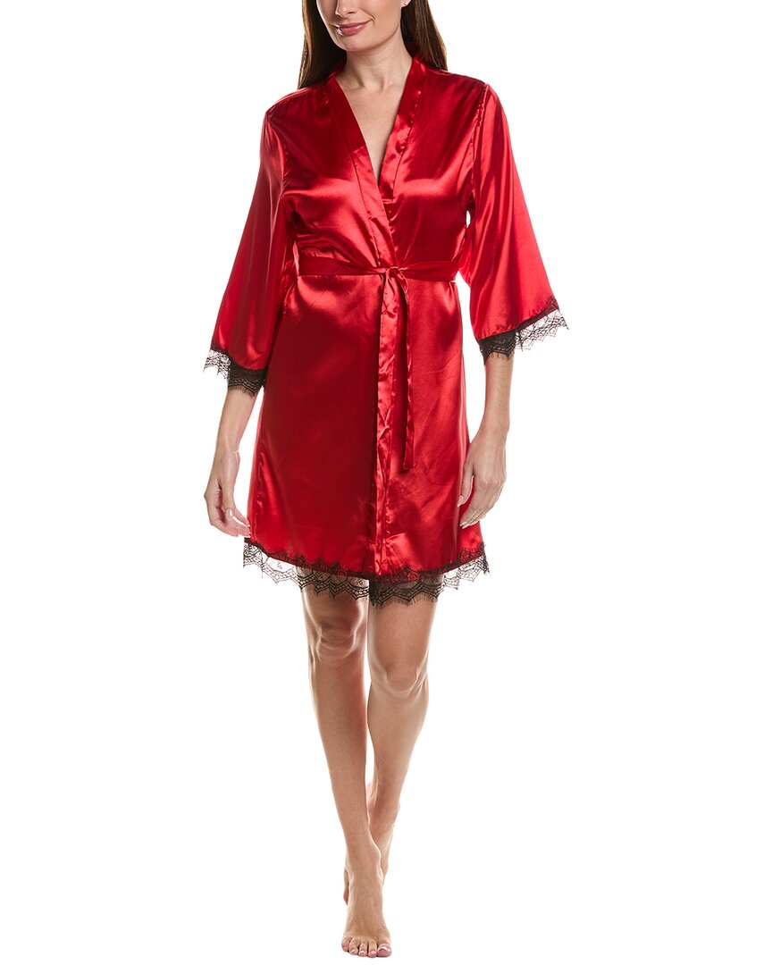 Sugar Satin Lace Trim Robe In Red