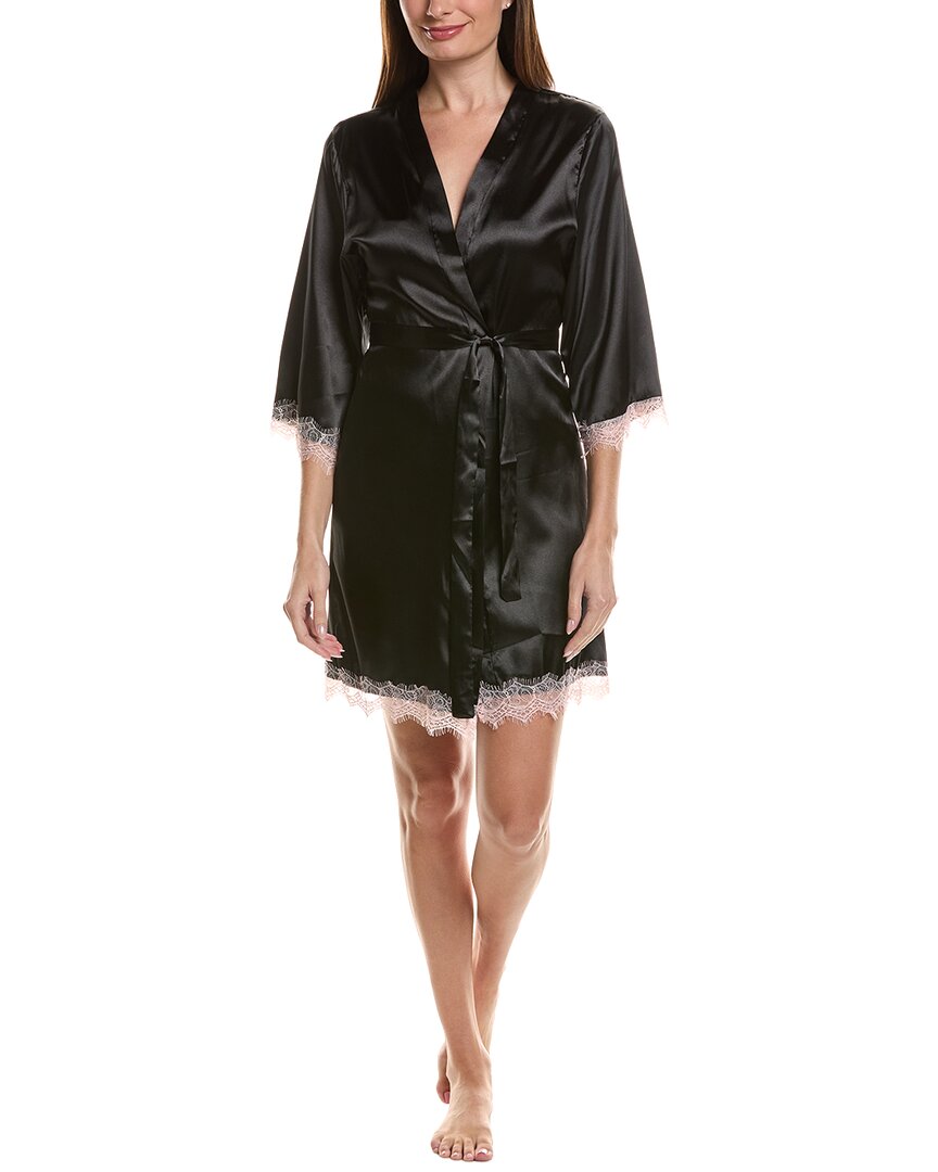 Sugar Satin Lace Trim Robe In Black