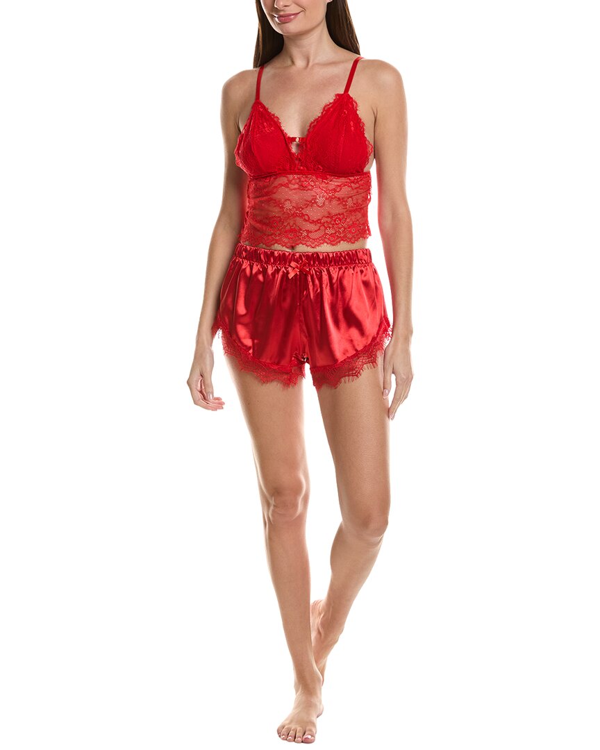 Sugar 2pc Lace Bralette & Satin Short Set In Red
