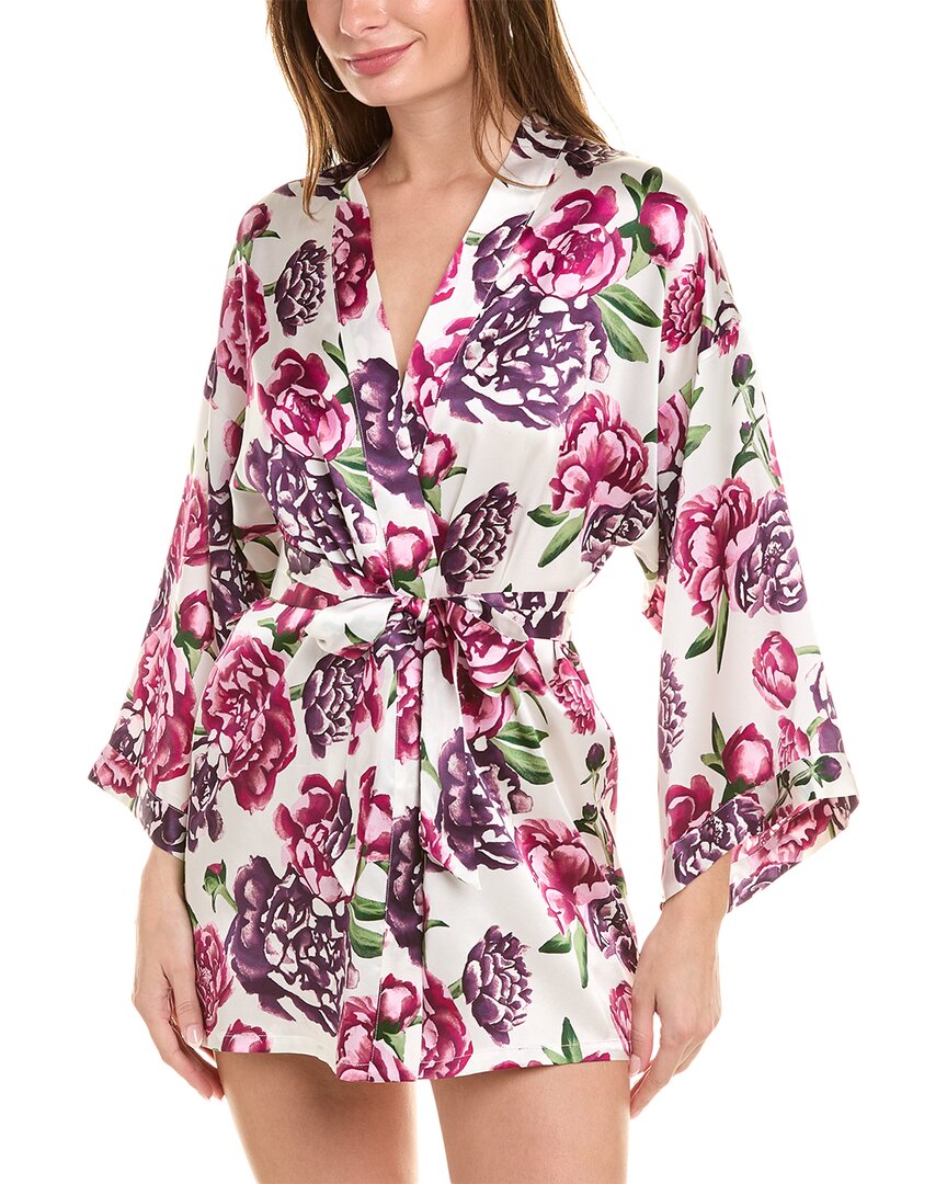 Shop Journelle Celine Printed Classic Silk Robe In Pink