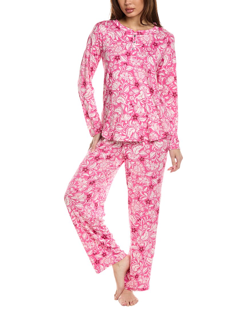 Ellen Tracy Plus Size Printed Long-sleeve Pajama Set In Pink
