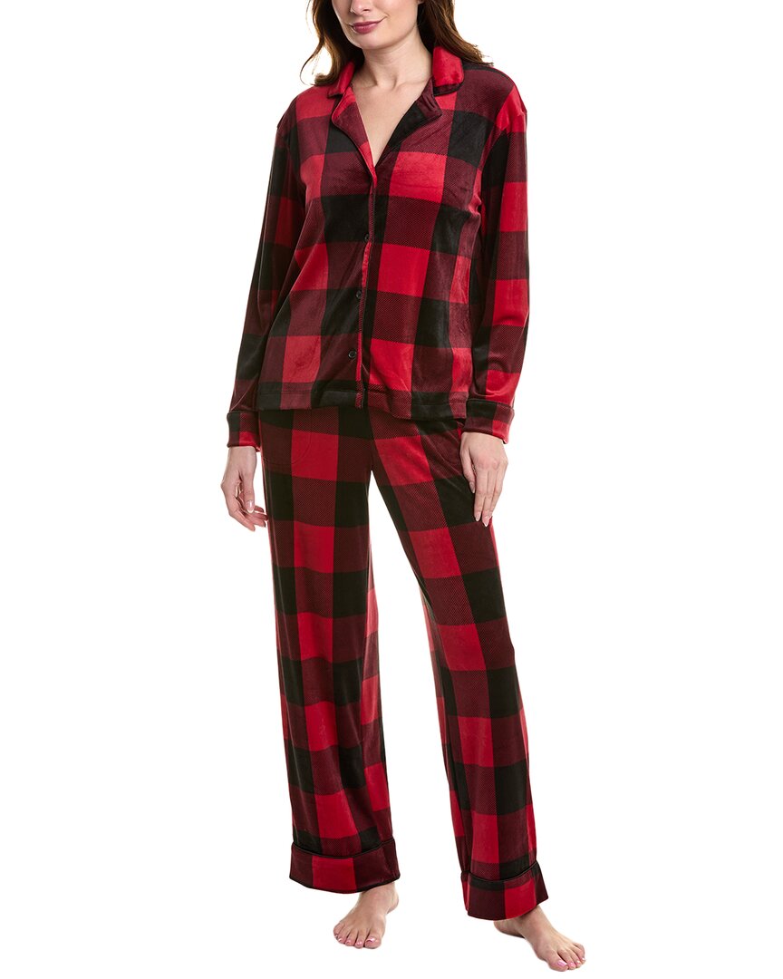 Donna Karan Sleepwear 2pc Velour Pajama Pant Set In Red